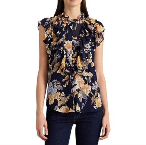 NEW Ralph Lauren Floral Georgette Sleeveless Top - Picture 3 of 8